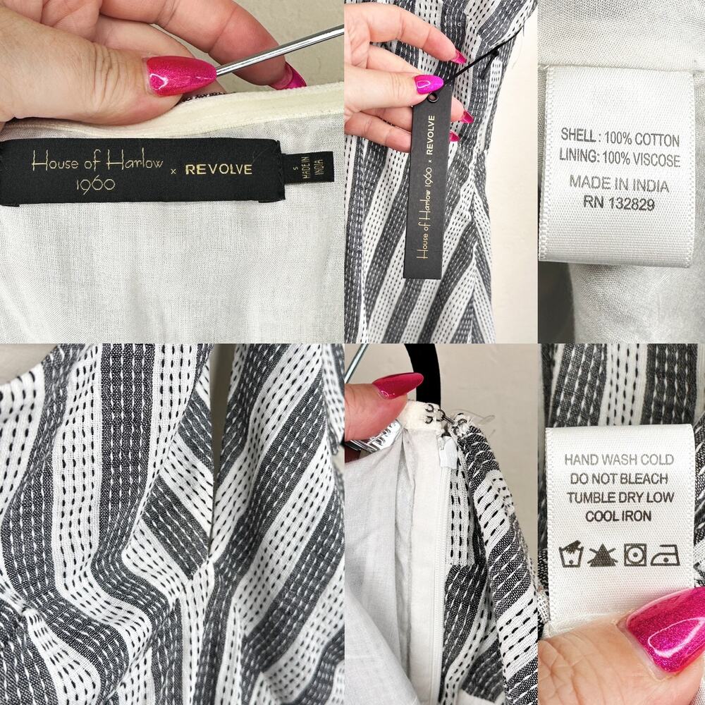 NWT House of Harlow x Revolve Amina White Black Embroidered Stripe Mini Dress Sm - Picture 12 of 13